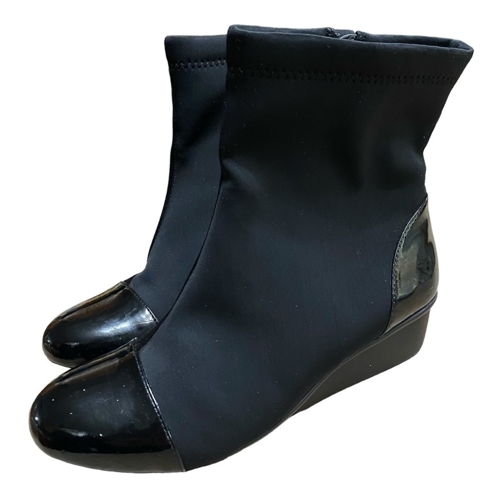 Ros Hommerson EASTON Black Stretch Patent Leather Ankle High Boot Size 7.5